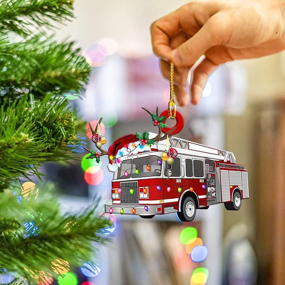 Christmas Tree Pendant Hanging Decoration Gift Personalized Fire Truck Vehicle Truck Boat Excavator Pendant