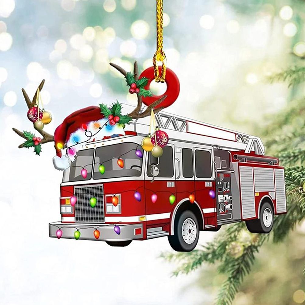 Christmas Tree Pendant Hanging Decoration Gift Personalized Fire Truck Vehicle Truck Boat Excavator Pendant