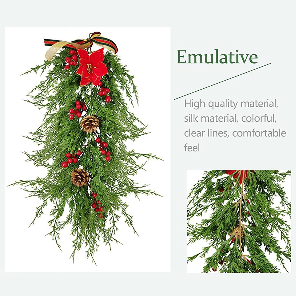 Christmas Pine Branch Garland Winter Red Berries Mixed Pine Cones Christmas Hanging Pendant For Front Door Fireplaces Home