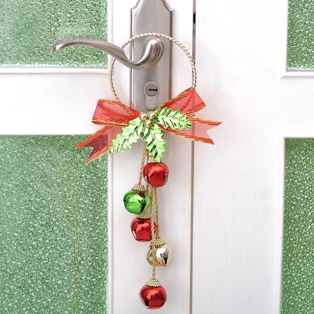 Christmas Ornaments with Bow Christmas Metal Bell Hanging Pendant Xmas Tree Door Hanger