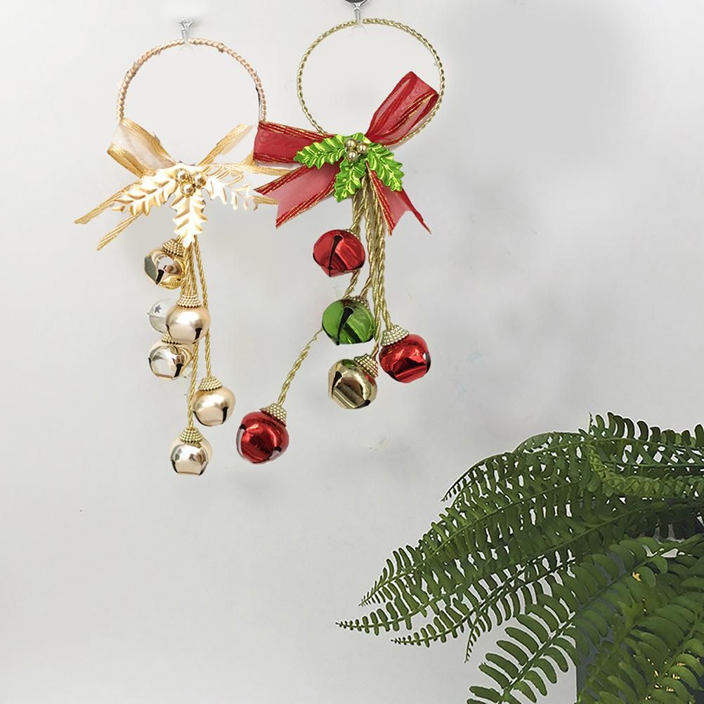 Christmas Ornaments with Bow Christmas Metal Bell Hanging Pendant Xmas Tree Door Hanger