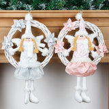 Christmas Cute Angel Rattan Ring Wreath Front Door Wreath Home Wall Hanging Pendant Holiday Decor