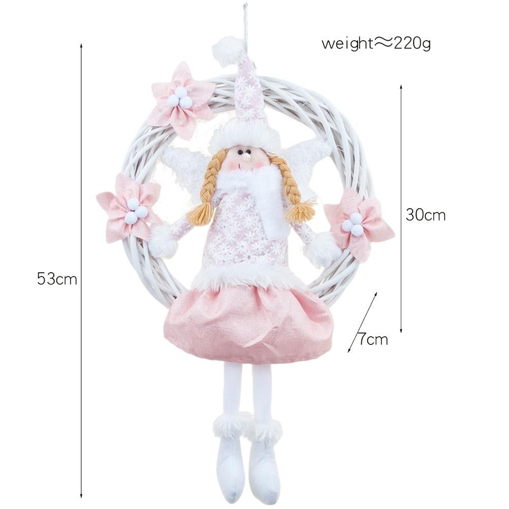 Christmas Cute Angel Rattan Ring Wreath Front Door Wreath Home Wall Hanging Pendant Holiday Decor