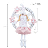 Christmas Cute Angel Rattan Ring Wreath Front Door Wreath Home Wall Hanging Pendant Holiday Decor - Top-Down View