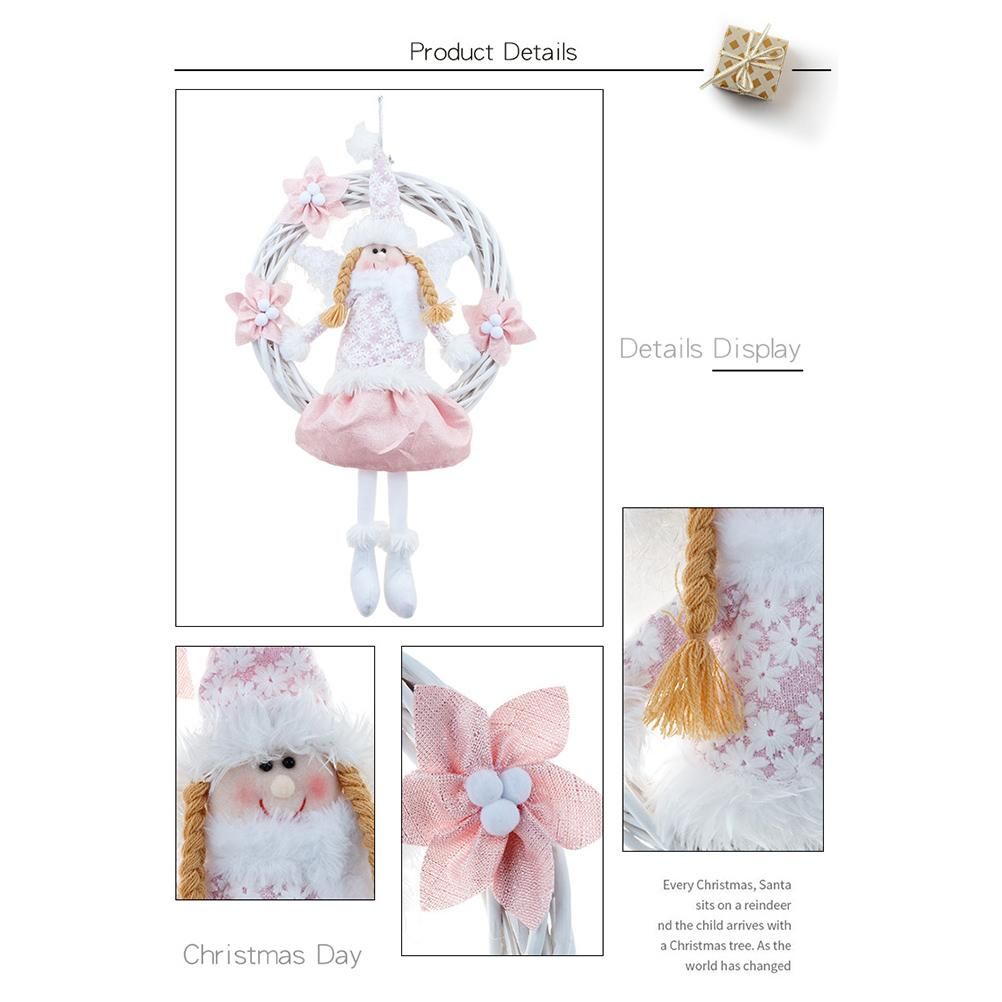 Christmas Cute Angel Rattan Ring Wreath Front Door Wreath Home Wall Hanging Pendant Holiday Decor