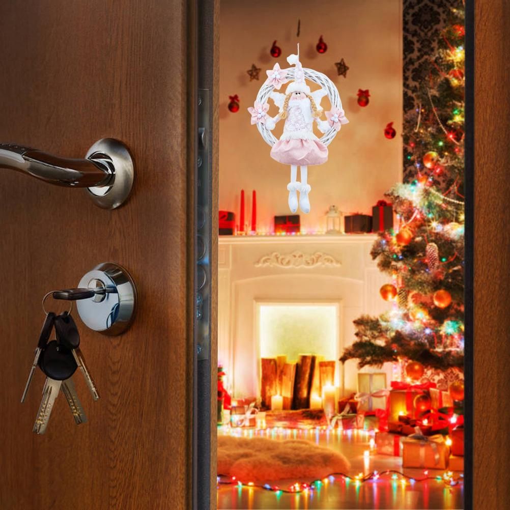 Christmas Cute Angel Rattan Ring Wreath Front Door Wreath Home Wall Hanging Pendant Holiday Decor