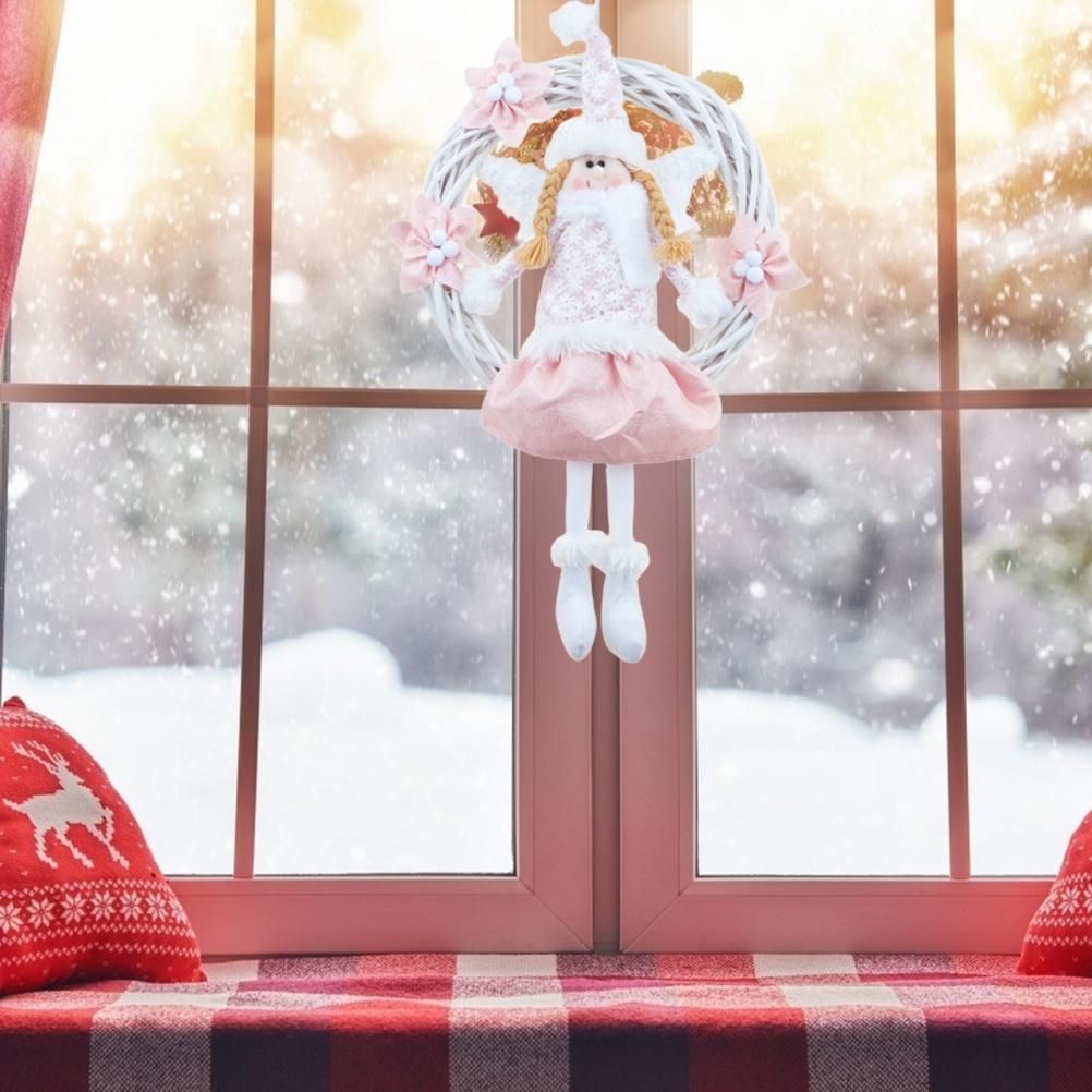Christmas Cute Angel Rattan Ring Wreath Front Door Wreath Home Wall Hanging Pendant Holiday Decor