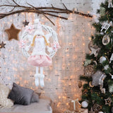 Christmas Cute Angel Rattan Ring Wreath Front Door Wreath Home Wall Hanging Pendant Holiday Decor - Low Angle