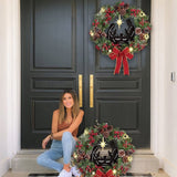 Christmas Wreath with Jesus Red Berry Pine Cone Nativity Scene LED Lights String Wreath Mixed Holiday Decorations