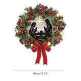 Christmas Wreath with Jesus Red Berry Pine Cone Nativity Scene LED Lights String Wreath Mixed Holiday Decorations