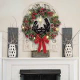 Christmas Wreath with Jesus Red Berry Pine Cone Nativity Scene LED Lights String Wreath Mixed Holiday Decorations
