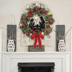 Christmas Wreath with Jesus Red Berry Pine Cone Nativity Scene LED Lights String Wreath Mixed Holiday Decorations