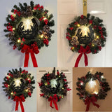 Christmas Wreath with Jesus Red Berry Pine Cone Nativity Scene LED Lights String Wreath Mixed Holiday Decorations