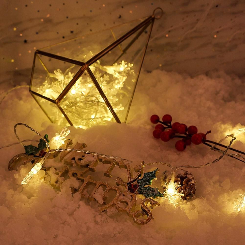 Christmas Snowflake Light 10 feet 20 LED Battery Operated Snowflakes String Lights Winter Fairy Lights Merry Christmas Decoration