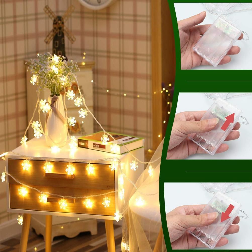 Christmas Snowflake Light 10 feet 20 LED Battery Operated Snowflakes String Lights Winter Fairy Lights Merry Christmas Decoration