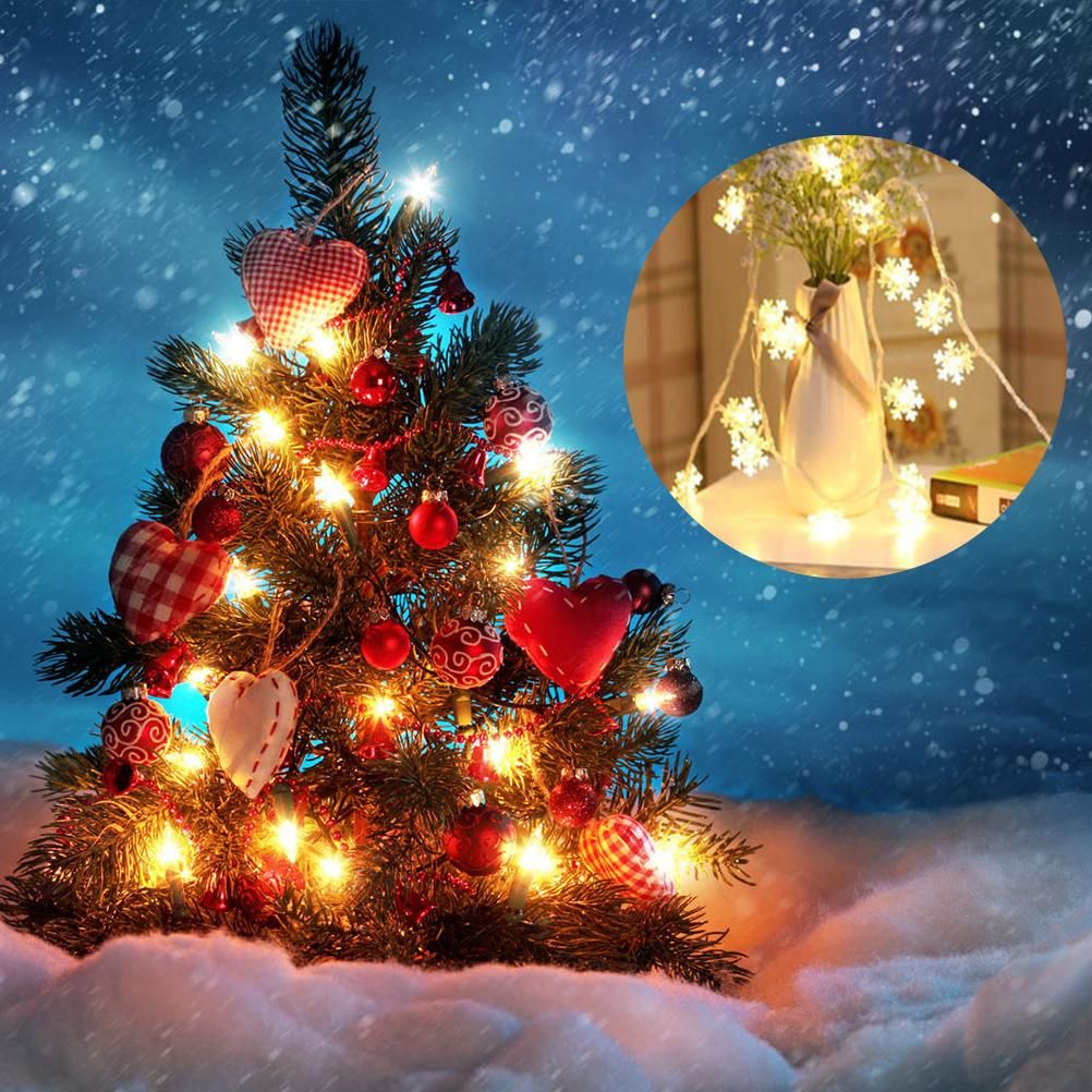 Christmas Snowflake Light 10 feet 20 LED Battery Operated Snowflakes String Lights Winter Fairy Lights Merry Christmas Decoration
