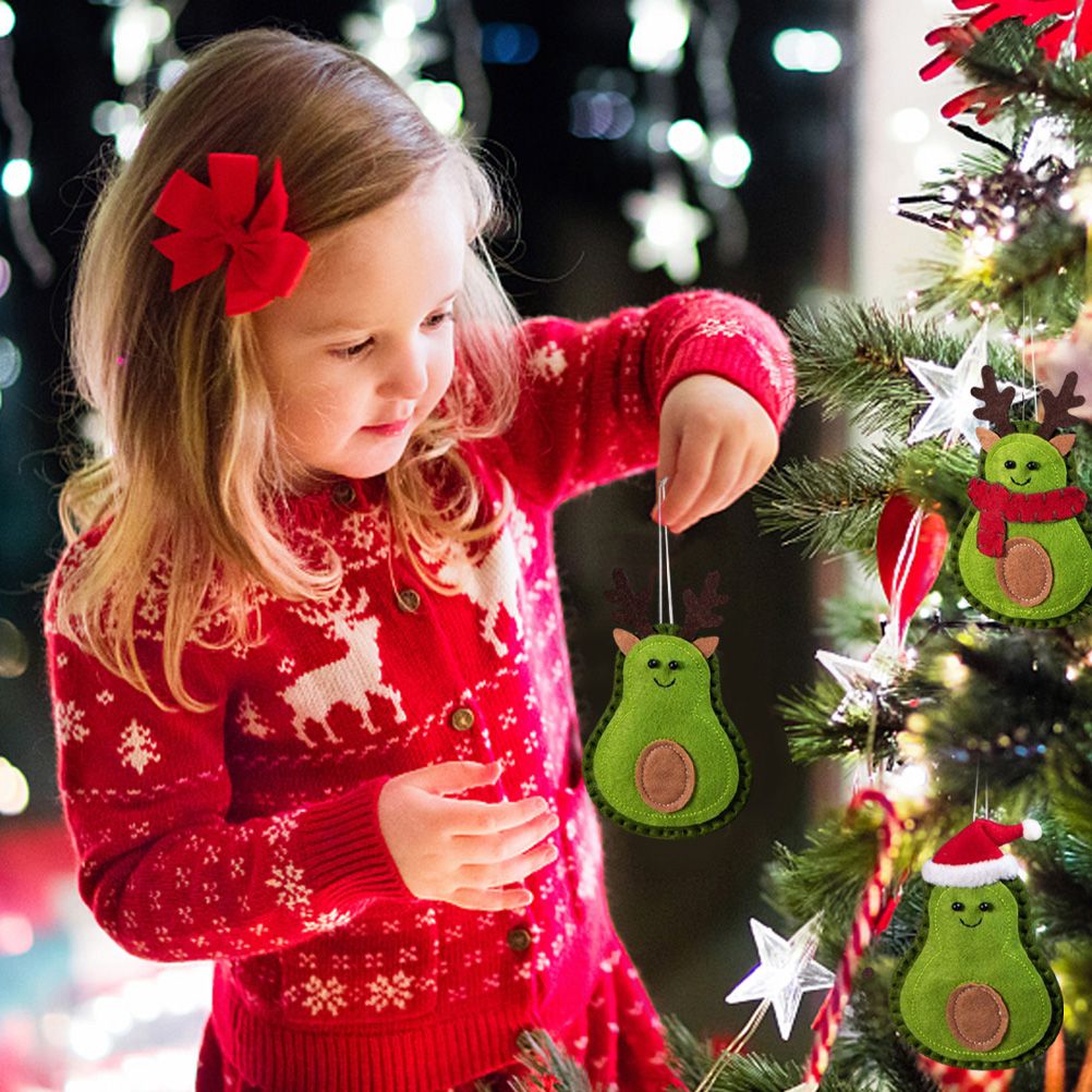3Pcs Christmas Avocado Green Doll Pendant Christmas Tree Hanging Decoration For Home Door Window Felt Ornaments