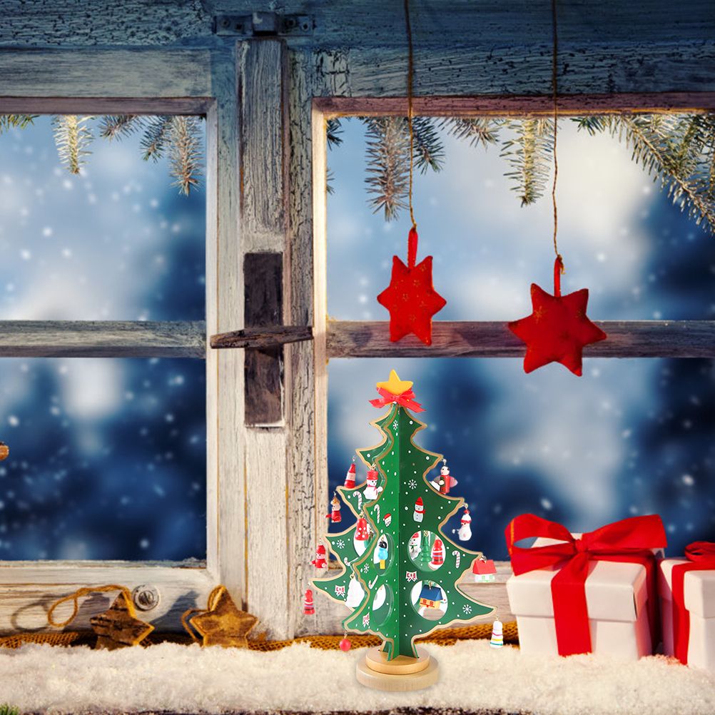 Desktop Christmas Tree Decoration Mini Wooden DIY Christmas Tree Ornaments Children Gift