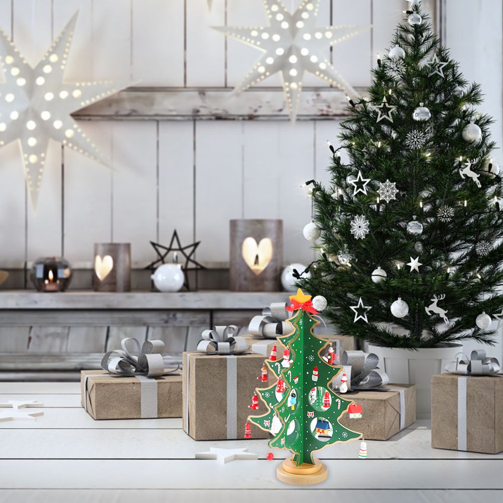Desktop Christmas Tree Decoration Mini Wooden DIY Christmas Tree Ornaments Children Gift