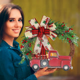 Red Truck Christmas Wreath Fall Wreath for Front Door Decorations for Farmhouse Autumns Harvest Halloween Thanksgiving - 45-Degree Angle