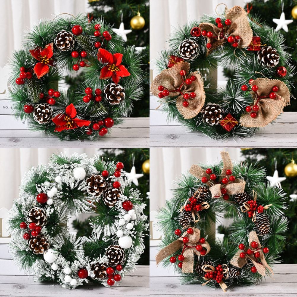 Christmas Wreath Artificial Christmas Hanging Wreath for Front Door Wall Tree Christmas Party Shop Window Decoration