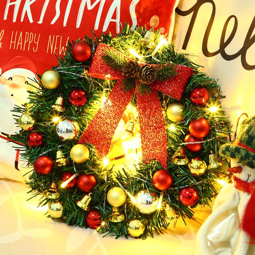 Xmas Wreath with 20 LED Lights and Bells Christmas Garland Light String Branch Lights for Living Room Fireplace and Windows