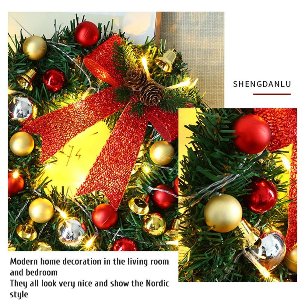 Xmas Wreath with 20 LED Lights and Bells Christmas Garland Light String Branch Lights for Living Room Fireplace and Windows