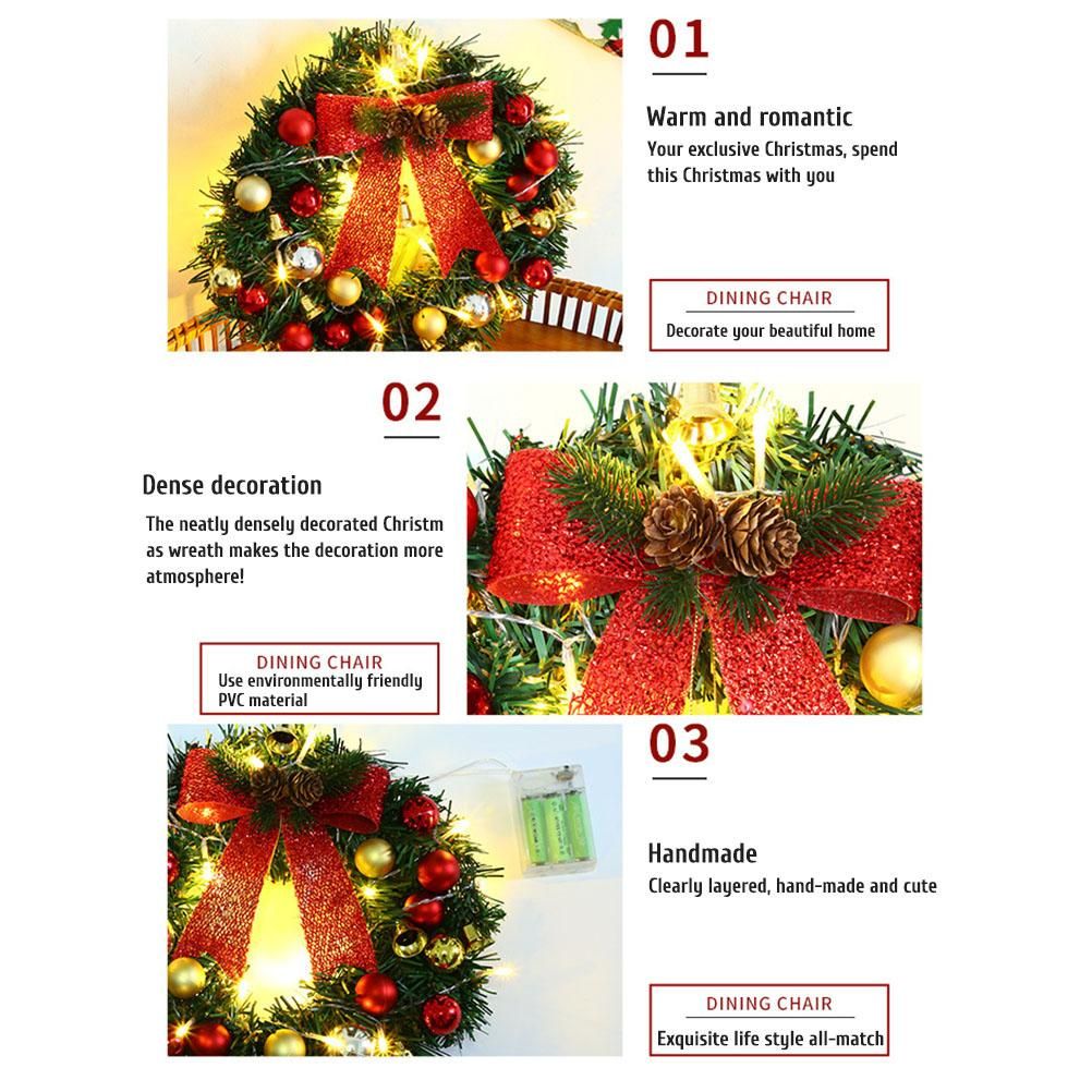 Xmas Wreath with 20 LED Lights and Bells Christmas Garland Light String Branch Lights for Living Room Fireplace and Windows