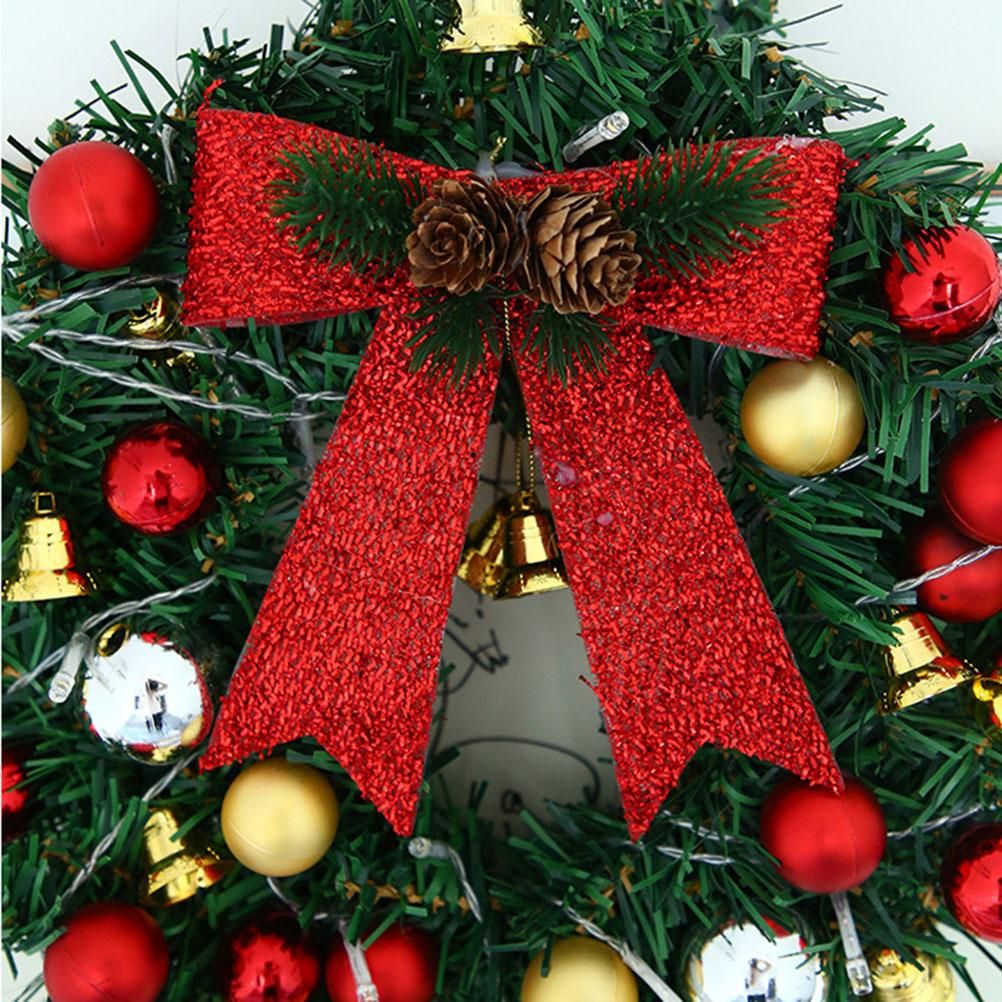 Xmas Wreath with 20 LED Lights and Bells Christmas Garland Light String Branch Lights for Living Room Fireplace and Windows