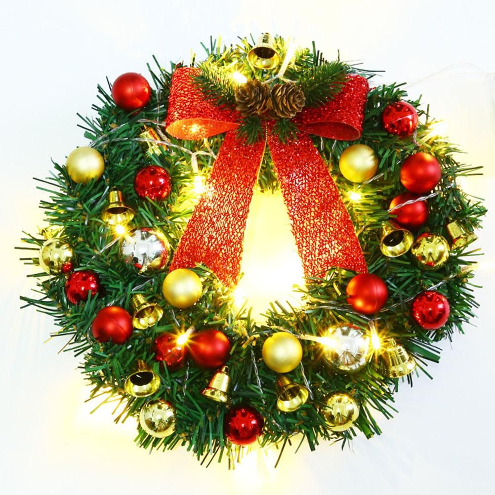 Xmas Wreath with 20 LED Lights and Bells Christmas Garland Light String Branch Lights for Living Room Fireplace and Windows