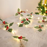 LED Christmas Decoration Light Christmas Red Fruit Leaf Copper Wire Lamp String Garland Supplies for Party and Christmas