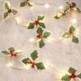 LED Christmas Decoration Light Christmas Red Fruit Leaf Copper Wire Lamp String Garland Supplies for Party and Christmas - Top-Down View