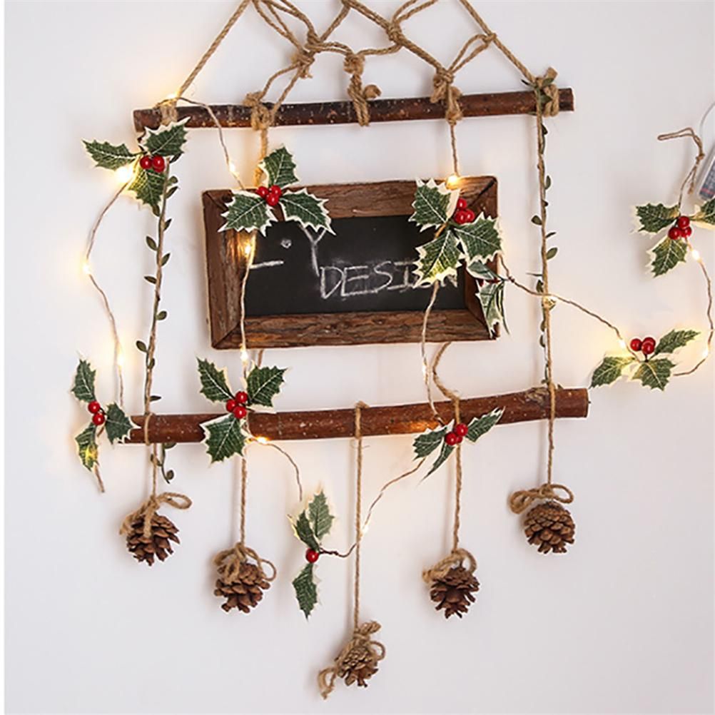 LED Christmas Decoration Light Christmas Red Fruit Leaf Copper Wire Lamp String Garland Supplies for Party and Christmas