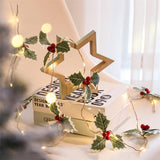 LED Christmas Decoration Light Christmas Red Fruit Leaf Copper Wire Lamp String Garland Supplies for Party and Christmas - Rear View