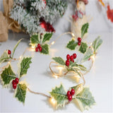 LED Christmas Decoration Light Christmas Red Fruit Leaf Copper Wire Lamp String Garland Supplies for Party and Christmas - Close-Up Angle