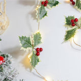 LED Christmas Decoration Light Christmas Red Fruit Leaf Copper Wire Lamp String Garland Supplies for Party and Christmas - Extra Image