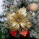 10PCS Christmas Glitter Poinsettia Flowers Christmas Decoration Reusable Artificial Flowers
