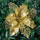 10PCS Christmas Glitter Poinsettia Flowers Christmas Decoration Reusable Artificial Flowers - 45-Degree Angle
