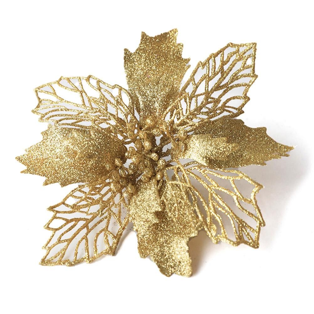 10PCS Christmas Glitter Poinsettia Flowers Christmas Decoration Reusable Artificial Flowers