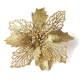 10PCS Christmas Glitter Poinsettia Flowers Christmas Decoration Reusable Artificial Flowers - Rear View