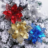 10PCS Christmas Glitter Poinsettia Flowers Christmas Decoration Reusable Artificial Flowers