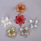 10PCS Christmas Glitter Poinsettia Flowers Christmas Decoration Reusable Artificial Flowers