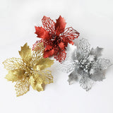 10PCS Christmas Glitter Poinsettia Flowers Christmas Decoration Reusable Artificial Flowers - Extra Image