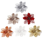 10PCS Christmas Glitter Poinsettia Flowers Christmas Decoration Reusable Artificial Flowers
