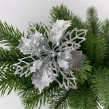 10PCS Christmas Glitter Poinsettia Flowers Christmas Decoration Reusable Artificial Flowers