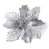 10PCS Christmas Glitter Poinsettia Flowers Christmas Decoration Reusable Artificial Flowers