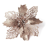 10PCS Christmas Glitter Poinsettia Flowers Christmas Decoration Reusable Artificial Flowers - 45-Degree Angle