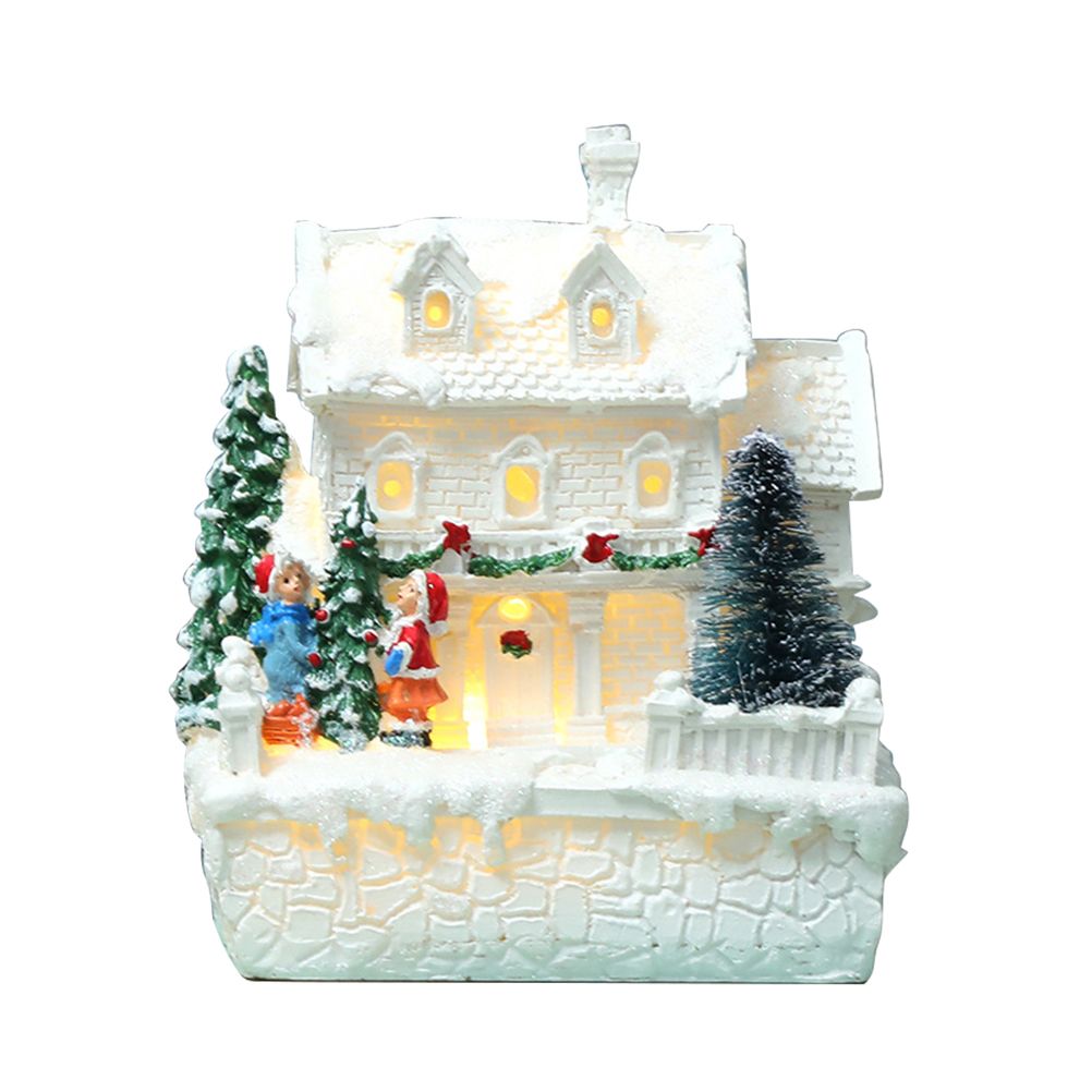 Christmas Village Ornament LED Lighted Christmas Village Houses with Figurines Christmas Village Decoration Indoor Room Decor