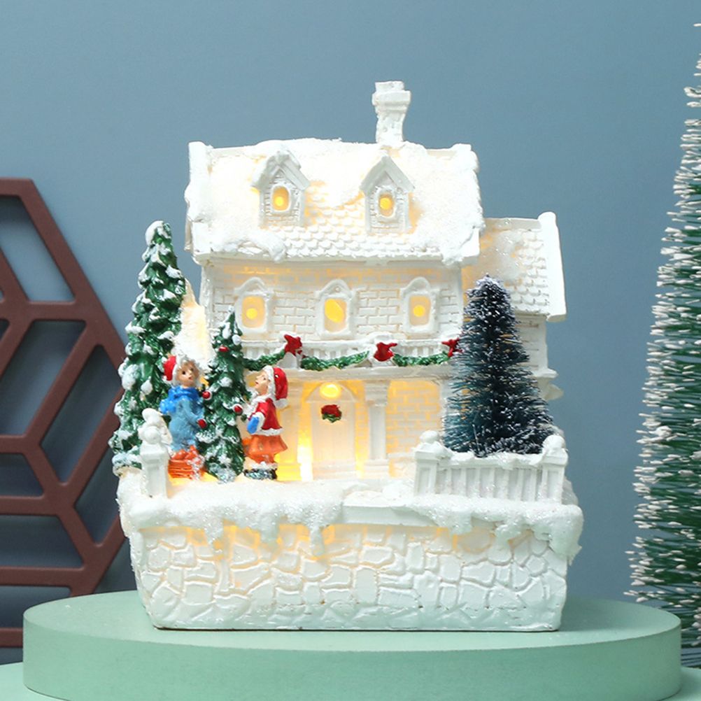 Christmas Village Ornament LED Lighted Christmas Village Houses with Figurines Christmas Village Decoration Indoor Room Decor