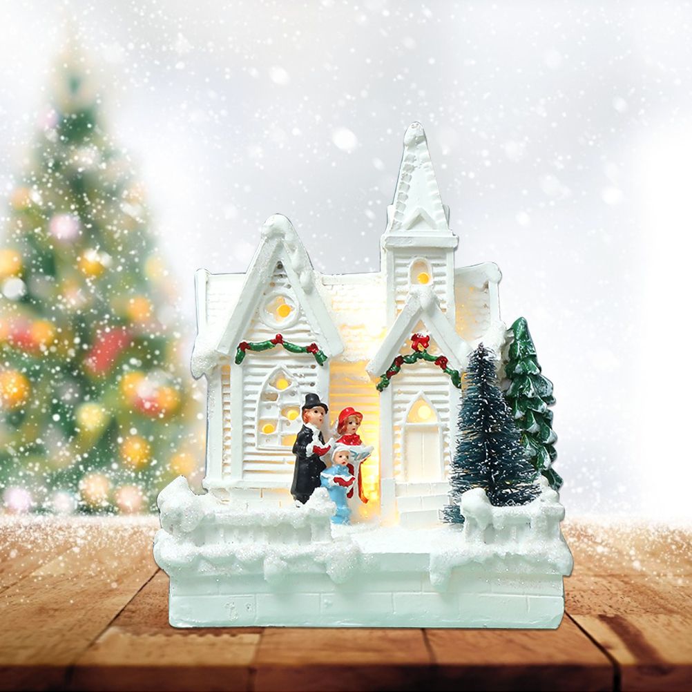 Christmas Village Ornament LED Lighted Christmas Village Houses with Figurines Christmas Village Decoration Indoor Room Decor
